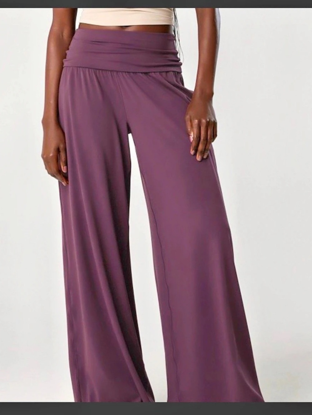 Offline by Aerie Real Me Foldover Super Wide Leg Pant in Cool Berry